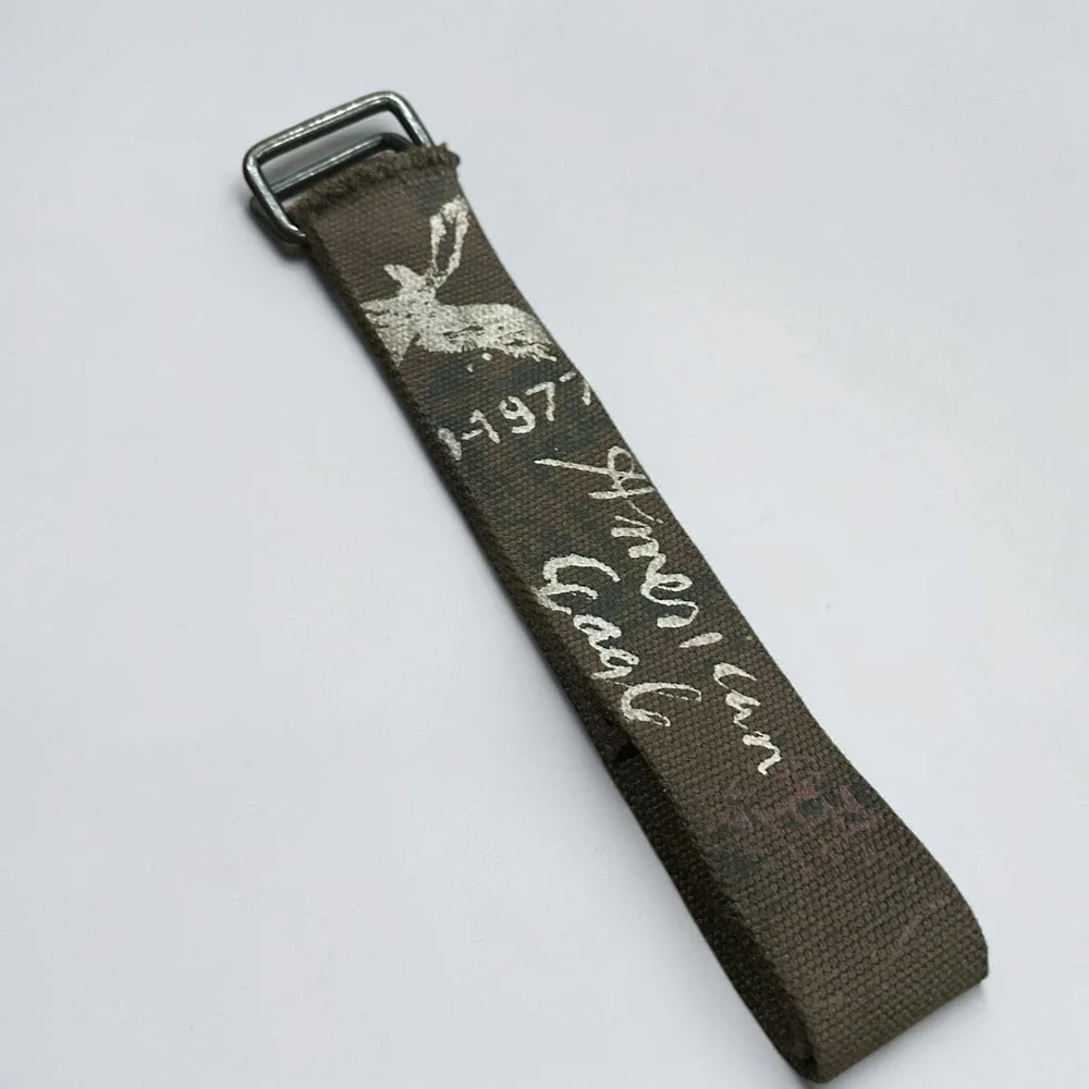 American Eagle Canvas Web Belt Olive Green Military Graphic D-Ring 48x2 Y2K